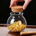 Round glass jars with cork lid
