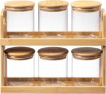 2-Tier Bamboo Spice Rack and Pantry Organizer with 6 Glass Jars - Image 3