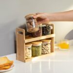 2-Tier Bamboo Spice Rack and Pantry Organizer with 6 Glass Jars - Image 6