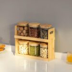 2-Tier Bamboo Spice Rack and Pantry Organizer with 6 Glass Jars - Image 7