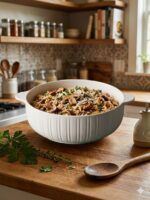 White Ribbed Ceramic Serving Bowl with Handle ( 11 Inch ) - Image 4