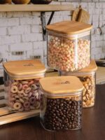 Square Glass Storage Jar with Wooden Lid - Image 6