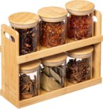 2-Tier Bamboo Spice Rack and Pantry Organizer with 6 Glass Jars