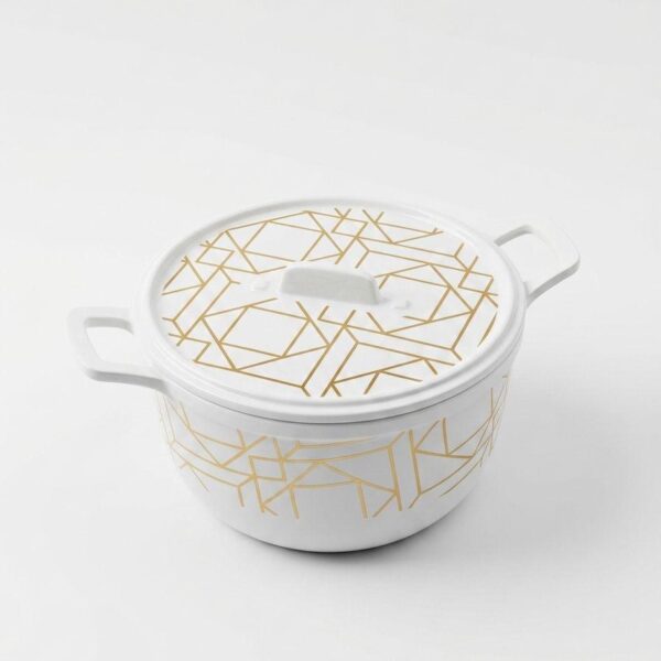White Melamine Casserole Dish with Gold Geometric Print