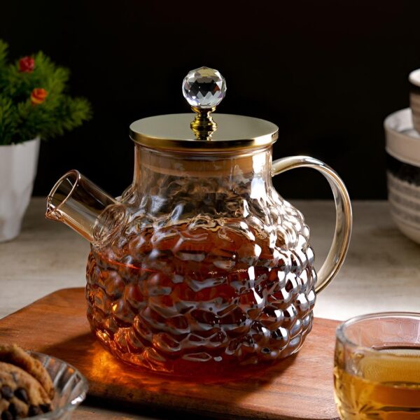 Luxury Amber Glass Jug with Crystal Knob