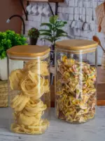 Square Glass Storage Jar with Wooden Lid (Set of 1pc) - Image 4