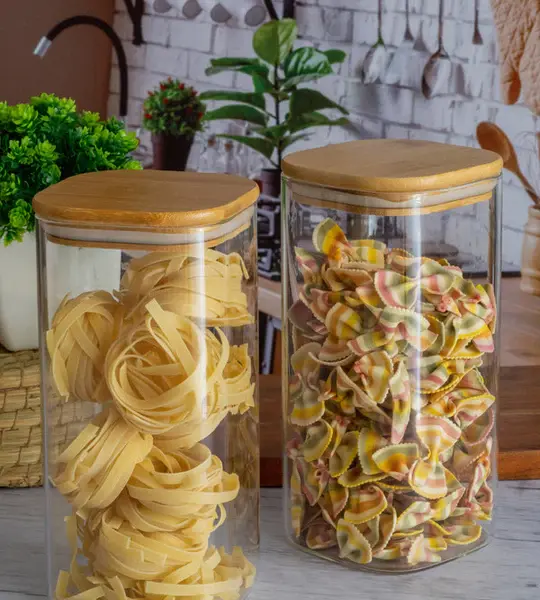 Square Glass Storage Jar with Wooden Lid (Set of 1pc)