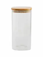 Square Glass Storage Jar with Wooden Lid (Set of 1pc) - Image 2