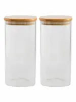 Square Glass Storage Jar with Wooden Lid (Set of 1pc) - Image 5
