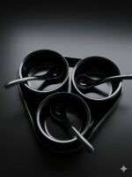 3-Piece Black Melamine Condiment Set with Tray & Spoons (Black & White) - Image 5