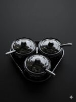 3-Piece Black Melamine Condiment Set with Tray & Spoons (Black & White) - Image 6