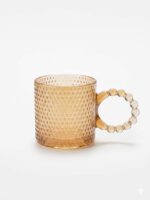 Amber Textured Glass Mug with Beaded Handle - Image 4