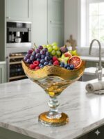 Crystal Pedestal Fruit Bowl - Gold Rim - Image 2