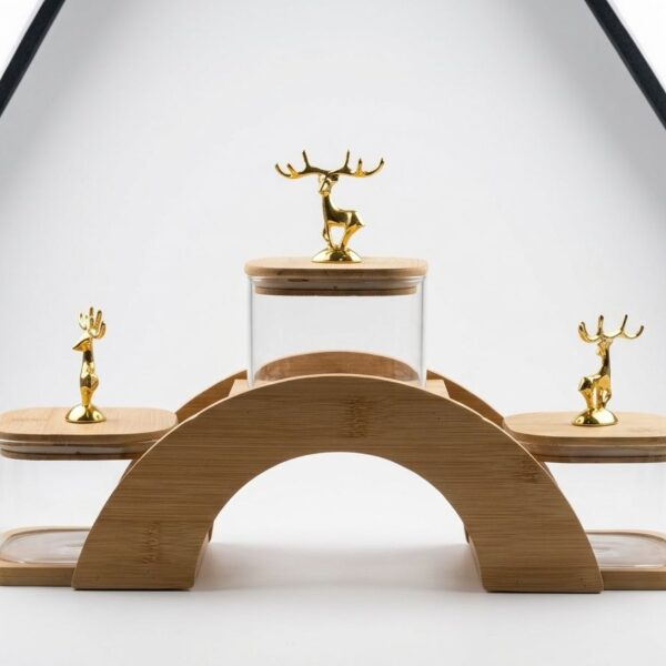 3-Piece Glass Jar Set with Bamboo Stand