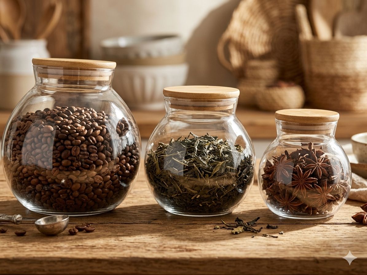 cbe94712-438e-42c8-9922-ca93a7e30137 3-Piece Round Glass Jar Set with Bamboo Lid - Image 1