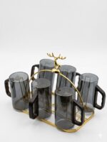 6-Piece Smoked Glass Mug Set with Deer Stand - Image 3