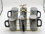 6-Piece Smoked Glass Mug Set with Deer Stand - Image 6
