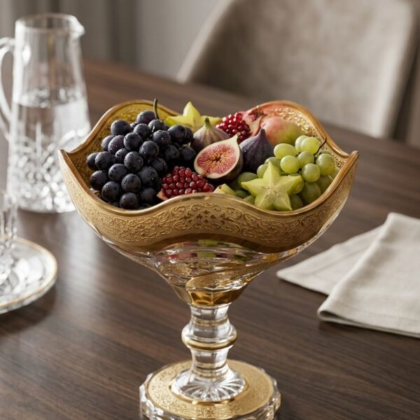 Crystal Pedestal Fruit Bowl - Gold Rim