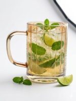 Amber Ribbed Glass Mug with Handle