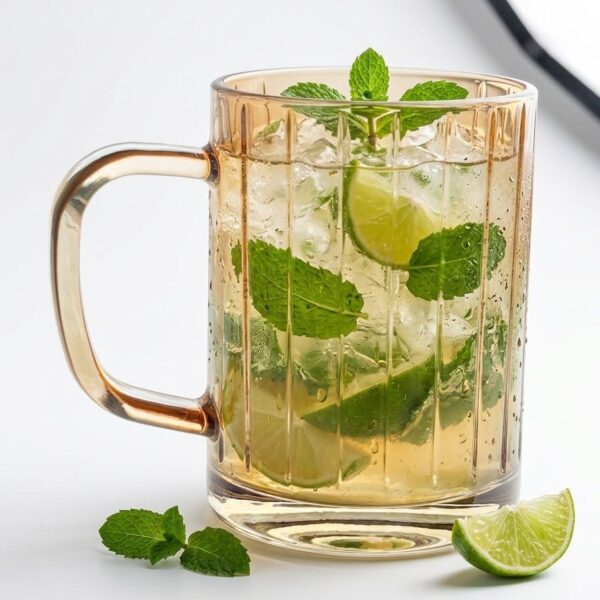 Amber Ribbed Glass Mug with Handle