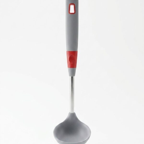 Grey Silicone Soup Ladle with Red Accent