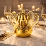 Luxury 24-Piece Gold Cutlery Set with Rotating Dustproof Storage Dome - Image 5