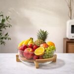 Premium Glass Fruit Bowl with Natural Bamboo Stand - Image 2