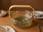 Glass Fruit Basket with Wooden Handle