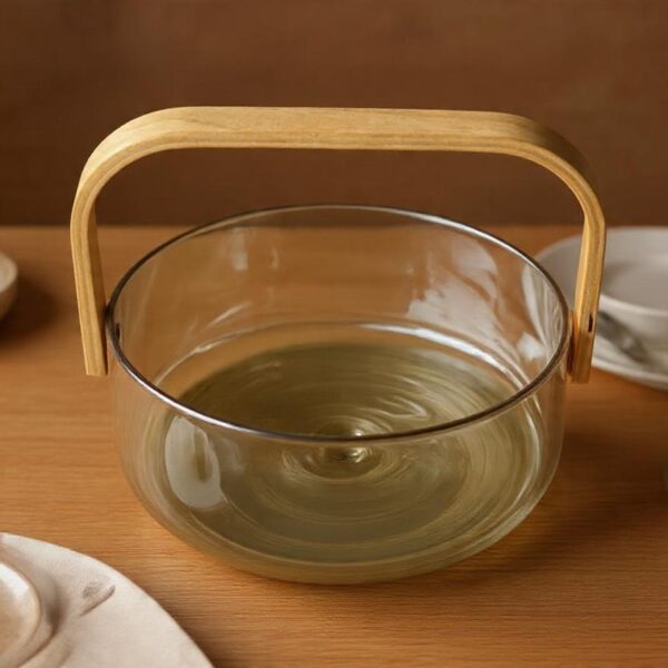 Glass Fruit Basket with Wooden Handle