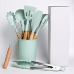 12 Pcs Silicone Kitchen Tool Set with Wooden Handles - Image 7
