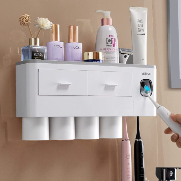 Toothpaste Dispenser with Toothbrush Holders