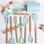 12 Pcs Silicone Kitchen Tool Set with Wooden Handles - Image 3