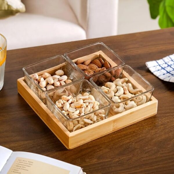Luxury Dry Fruit Tray with 4 Glass Bowls