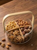 Glass Fruit Bowl, Basket with Wooden Handle and Divider - Image 3