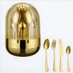 Luxury 24-Piece Gold Cutlery Set with Rotating Dustproof Storage Dome - Image 4