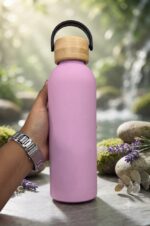 Stainless Steel Water Bottle Wooden Lid with Carry Handle - Image 3