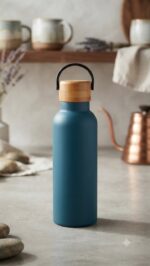Stainless Steel Water Bottle Wooden Lid with Carry Handle - Image 4