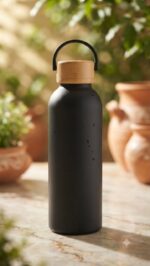 Stainless Steel Water Bottle Wooden Lid with Carry Handle - Image 7