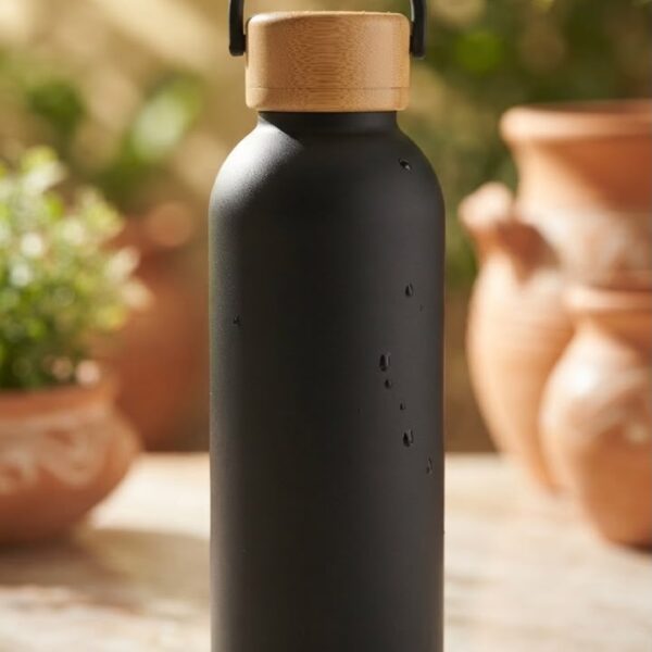 Stainless Steel Water Bottle Wooden Lid with Carry Handle