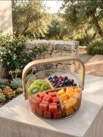 Glass Fruit Bowl, Basket with Wooden Handle and Divider - Image 2