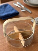 Glass Fruit Bowl, Basket with Wooden Handle and Divider - Image 4