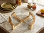 Premium Glass Fruit Bowl with Natural Bamboo Stand
