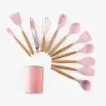 12 Pcs Silicone Kitchen Tool Set with Wooden Handles - Image 11