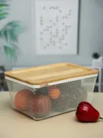 Metal Fruit Basket with Wooden Lid - Image 8