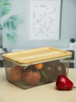 Metal Fruit Basket with Wooden Lid - Image 7