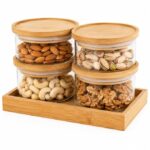 Set of 4 Stackable Glass Jars with Bamboo Tray