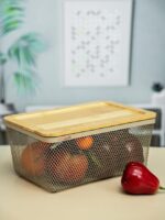 Metal Fruit Basket with Wooden Lid - Image 12