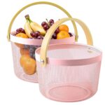 Basket for Storage with Wooden Handle