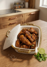 Ceramic Serving Dish with Lid & Gold Handles - Image 2