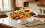 Ceramic Pedestal Serving Tray with Gold Trim